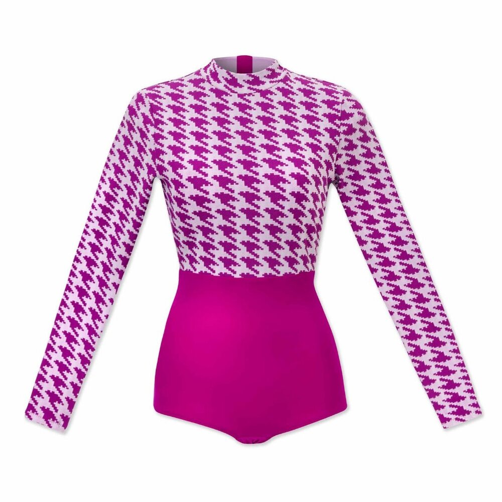 NWT WET Houndstooth Magenta Swimsuit + Sarong Size Small